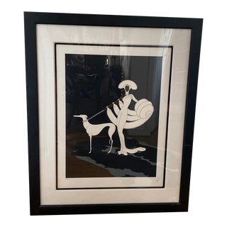 1982 Erte Ebony and White Signed Serigraph, Framed For Sale