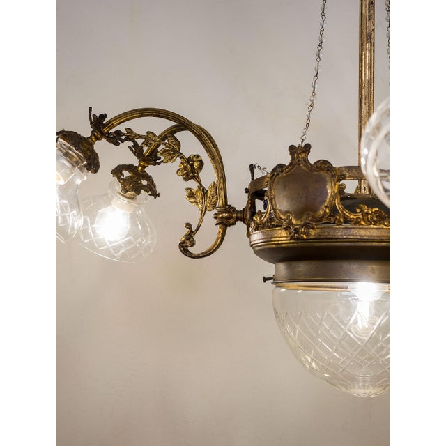 Vintage Art Nouveau Chandelier in Brass and Cut Glass, Italy, 1920s For Sale - Image 3 of 14