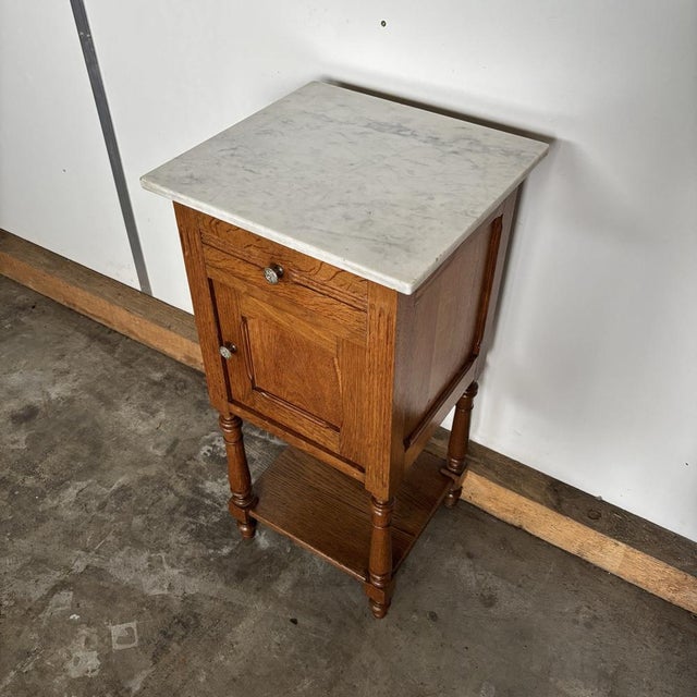 Vintage Oak Bedside Table with Marble Top, 1920s For Sale - Image 6 of 15