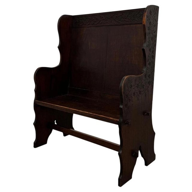 20th Century Edwardian English Carved Oak Settle Bench, 1890s For Sale - Image 9 of 10
