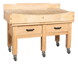 20th Century French Butcher Block Table on Casters