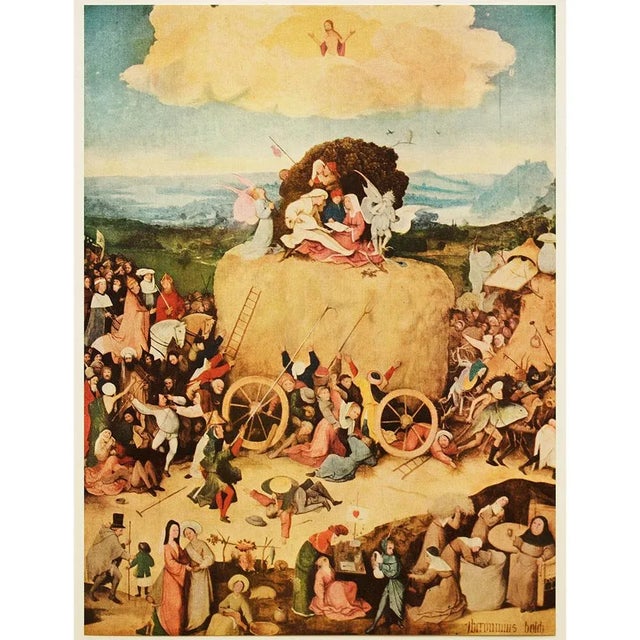 Khaki 1955 After Bosch "The Hay-Wain", Vintage Full-Color Print For Sale - Image 8 of 8