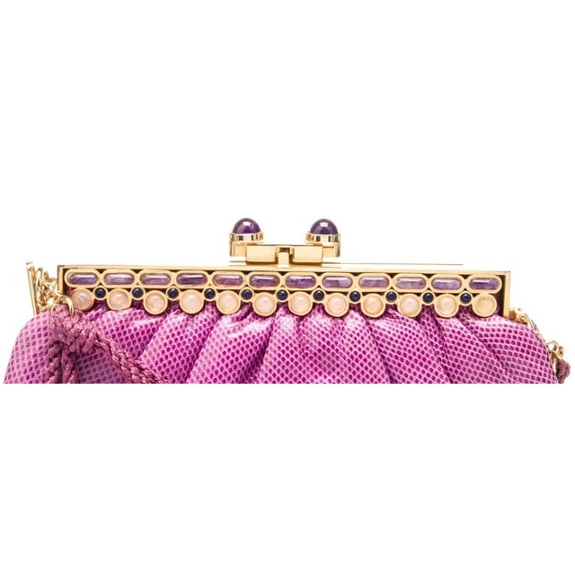 1990s Judith Leiber Karung Snakeskin Amethyst Rose Quartz Gemstones Day Evening Shoulder Handbag For Sale In Los Angeles - Image 6 of 10