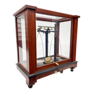 Early 1900s Christian Becker "Chainomatic" Apothecary Scale With Brass Hardware , Bone/Bakelite Knobs and a Stone Base For Sale