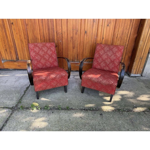 Lounge chairs by Jindrich Halabala for UP Zavody Brno, 1930s The chairs features curved armrests and legs made from...