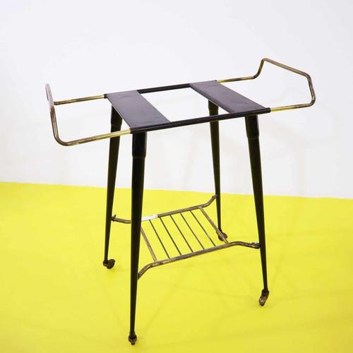 Black Metal Service Cart with Grille Shelf and Wheels For Sale - Image 8 of 9