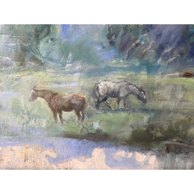 "Out of the Mist" ~ Lorie Batson Original Oil Painting. A Group of Horses at Dawn as the Mist Is Rising Off the Pond. For Sale - Image 4 of 17