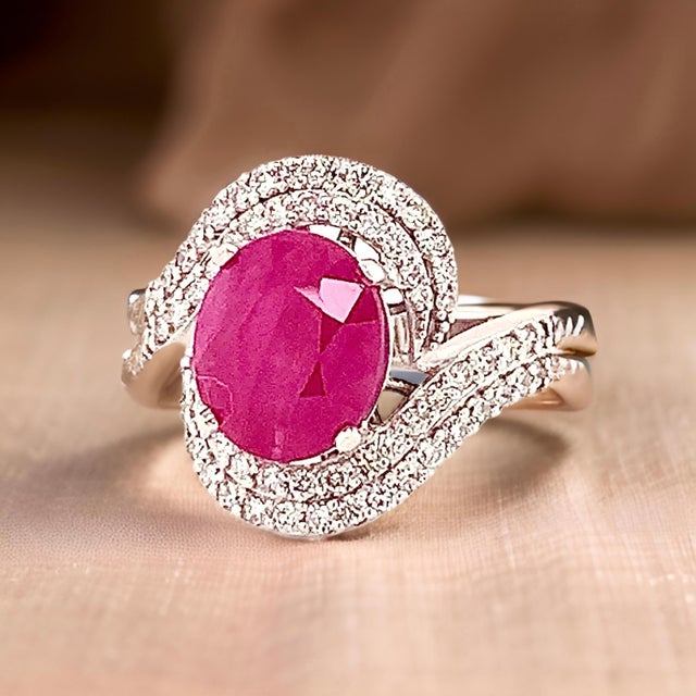 Red Natural Ruby Diamond Ring 14k Gold 6.32 TCW GIA Certified For Sale - Image 8 of 13