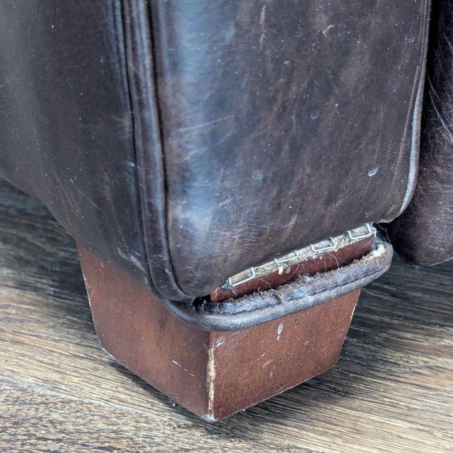 Animal Skin Pottery Barn Manhattan Roll Arm Brown Leather Recliner Lounge Chair For Sale - Image 7 of 11