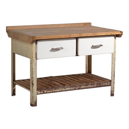 Japanese Industrial Worktable with Drawers For Sale