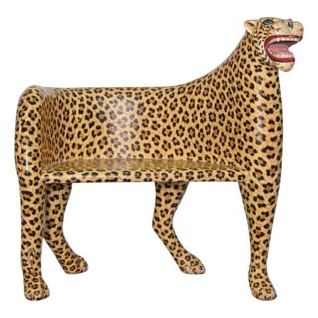 Vintage Hand-Painted Wooden Jawai Leopard Bench - Indian Folk Art Seating For Sale