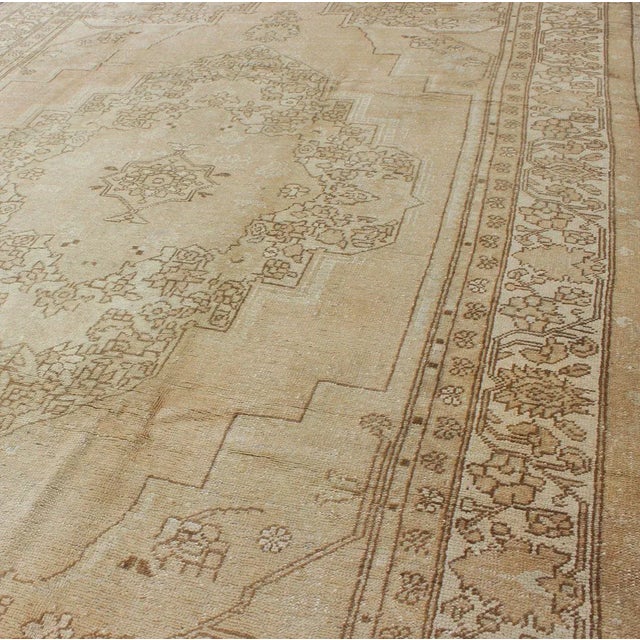Brown Floral Vintage Turkish Oushak Rug With Design in Ivory, Taupe, and Brown For Sale - Image 8 of 10