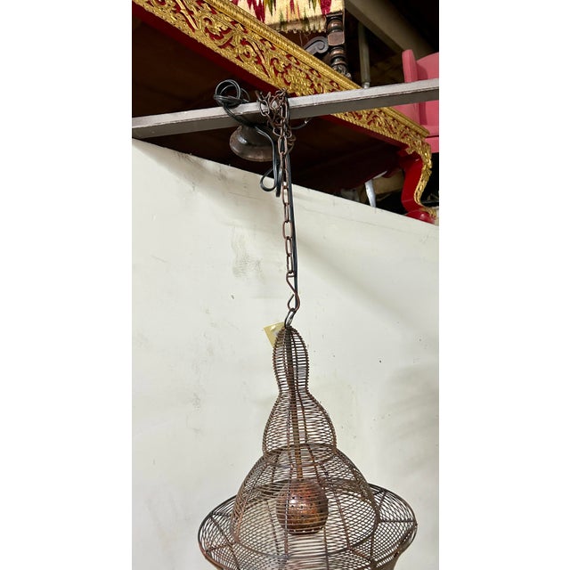 Vintage Antique Bronze-Copper Finish Wire Cage Pendant Light For Sale - Image 4 of 12