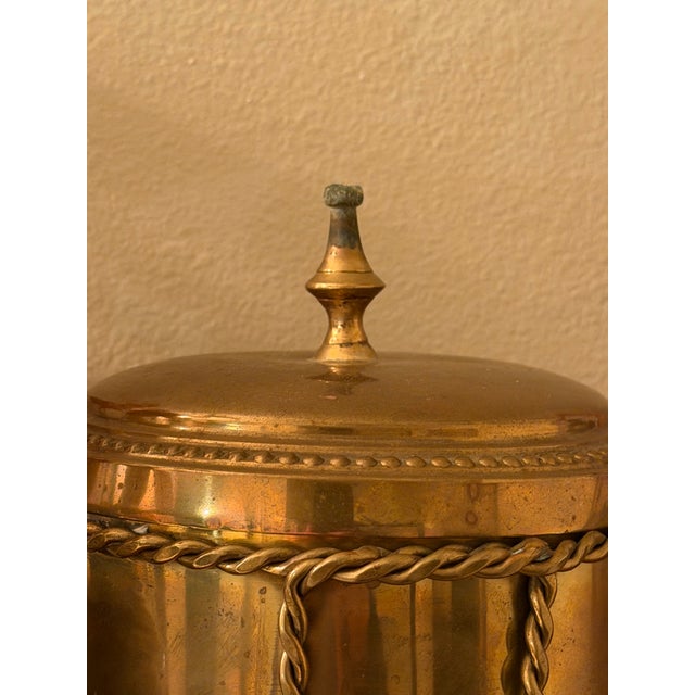 Vintage Hollywood Regency Brass Lidded Canister With Rope & Tassel Motif For Sale - Image 4 of 9