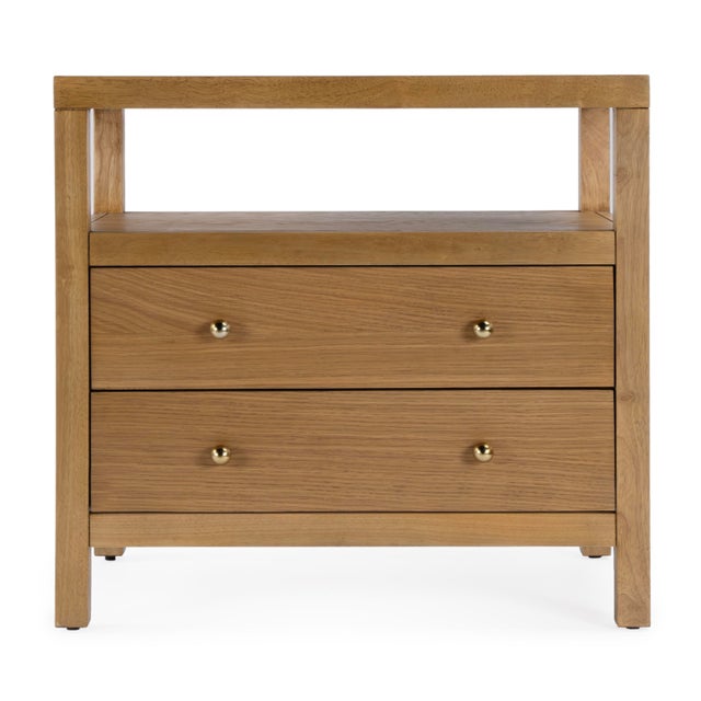 2020s Nora 28 in. W Rectangular 2 Drawer Wide Nightstand with Open Shelf, Light Natural For Sale - Image 5 of 9