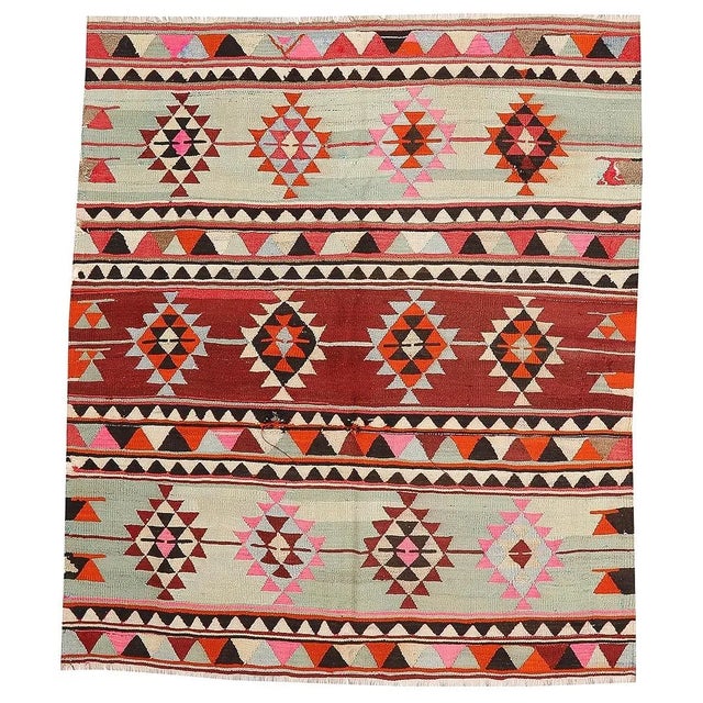 Textile Vintage Turkish Kilim Rug For Sale - Image 7 of 7