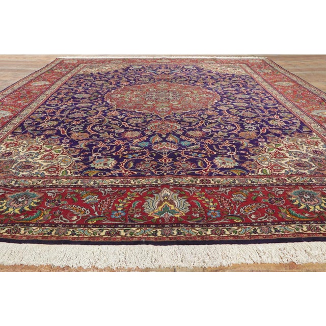 Navy Blue Mid 20th Century Vintage Persian Tabriz Rug, 09'08 X 1211. For Sale - Image 8 of 11