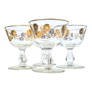 Golden Daisy Champagne Coupes- Set of Four