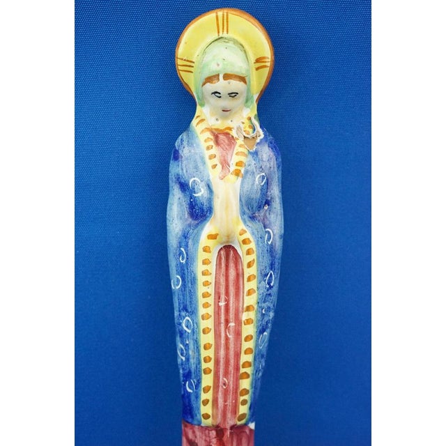 Blue 20th Century Ceramic Bas-Relief Plaque Madonna by Antonio Milani, Italy, 1920s For Sale - Image 8 of 18