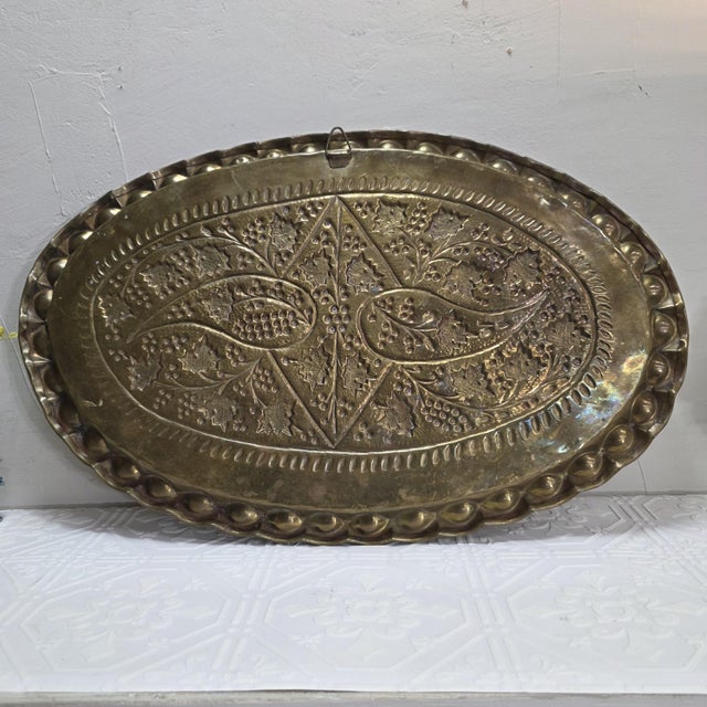 1940s Old World Oval Tray Large 24 Inch Embossed Floral Platter Authentic Well Preserved. For Sale - Image 12 of 17