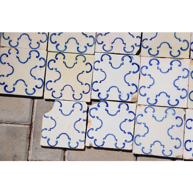 19th Century 19th-20th Century Portuguese Antique Tiles Set of 59 Blue & White Quatrefoil Pattern For Sale - Image 5 of 18