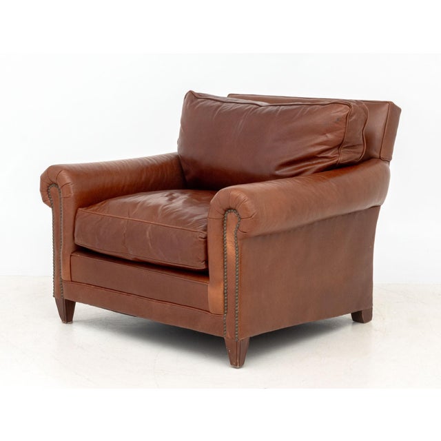 Animal Skin Ralph Lauren Leather Club Armchair & Ottoman For Sale - Image 7 of 12