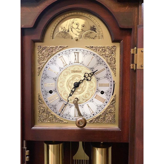 Vintage Appalachian Oak Grandfather Floor Clock With Hermle Black Forest Brass Movement and Moon