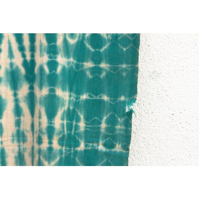 African Vintage African Teal Resist Wave Throw For Sale - Image 3 of 6