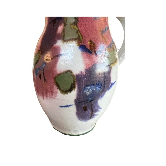 Mid Century Modern Pitcher Carafe Vintage Ceramic Large Studio Pottery Drip Glaze Stoneware For Sale - Image 4 of 12