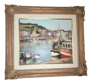1960s French Harbor Scene Painting by Claude Jousset
