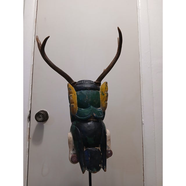 Alabaster F-031 Antique Indonesian "Manjangan" Double-Face Mask With Authentic Antlers - Early 20th Century F014 For Sale - Image 8 of 10