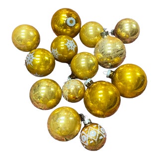 Vintage Gold Shiny Brite Christmas Tree Mercury Glass Ornaments - a Set of 14 For Sale