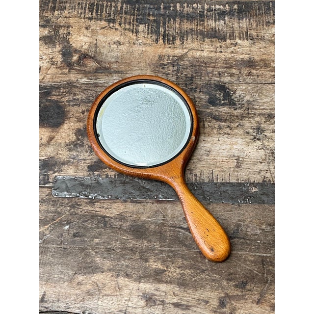 Vintage Art Nouveau Carved Wood Handheld Mirror For Sale - Image 4 of 12