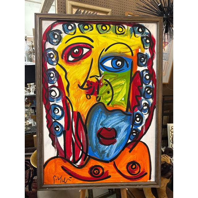 Peter Keil 1970s Peter Keil Large Colorful Portrait Painting For Sale - Image 4 of 7