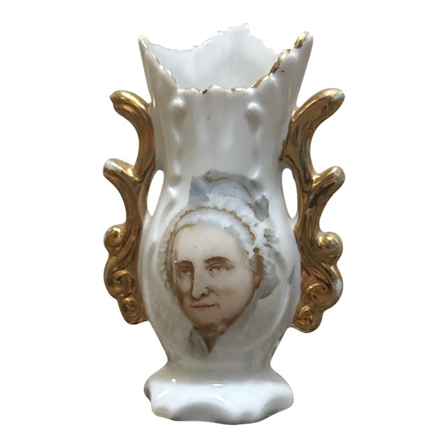 Vintage Miniature Portrait Vase of Martha Washington With Gilded Accents For Sale