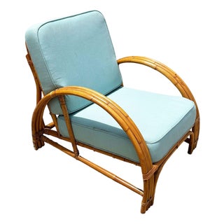 Restored Rattan Triple-Strand Half Moon Arm Lounge Chair W/ Wave Back For Sale