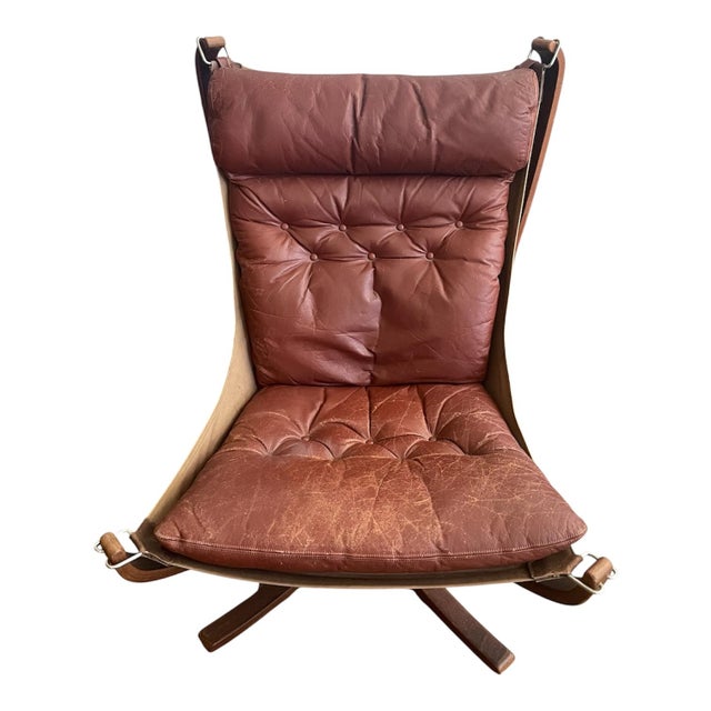 Brown Falcon Chair & Ottoman by Sigurd Ressell 1970s Brown Leather Bentwood Frame For Sale - Image 8 of 11