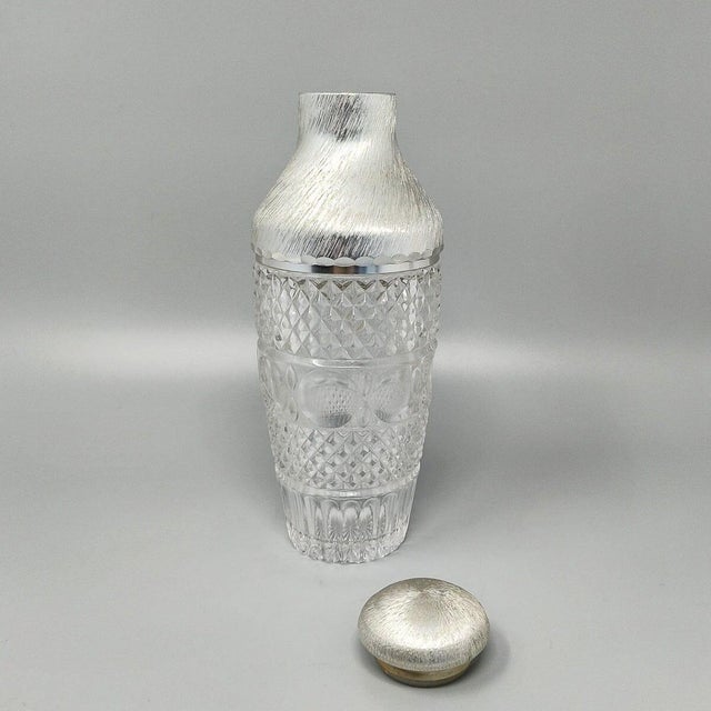 1960s Gorgeous mid-century vintage cut crystal and silverplated cocktail shaker by Arir in excellent condition. Made in...