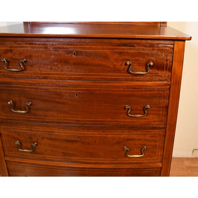 Brown 1900s English Hepplewhite Mahogany Inlaid Low & High Dressers With Mirrors Chests of Drawers For Sale - Image 8 of 18