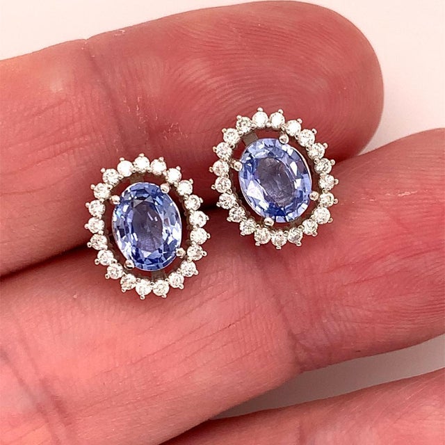 Traditional Diamond Sapphire Earrings 14k Gold 3.24 TCW Certified For Sale - Image 3 of 18