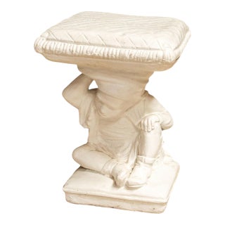 1960s Hollywood Regency Cast Cement Garden Stool or Table With Classical Child Figure and Lion For Sale