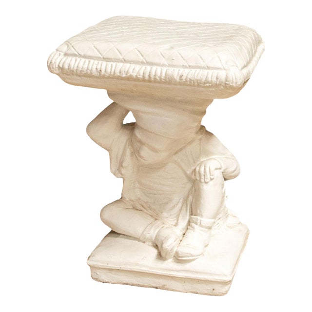 1960s Hollywood Regency Cast Cement Garden Stool or Table With Classical Child Figure and Lion For Sale