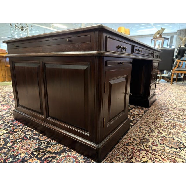 Wood Large English Partner Desk For Sale - Image 7 of 18