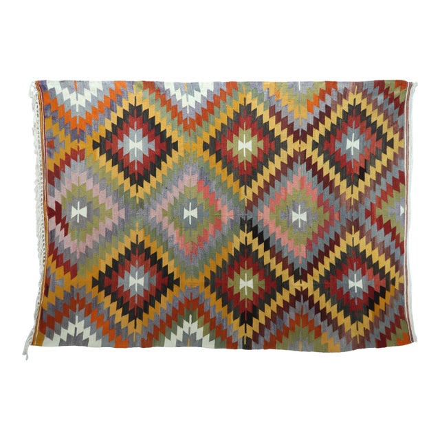 Vintage Turkish Kilim Rug- 6′4″ × 8′11″ For Sale