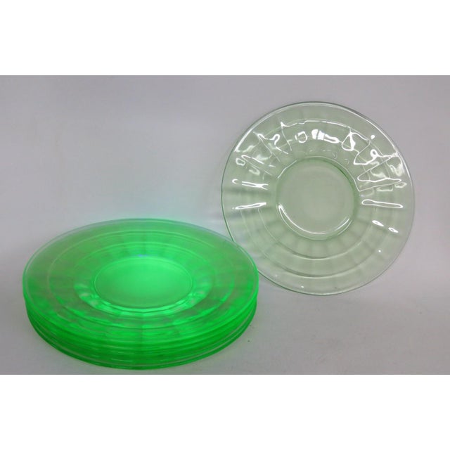 Early 20th Century Anchor Hocking Uranium Depression Glass Plates Block Optic Green - 6pc For Sale - Image 13 of 13