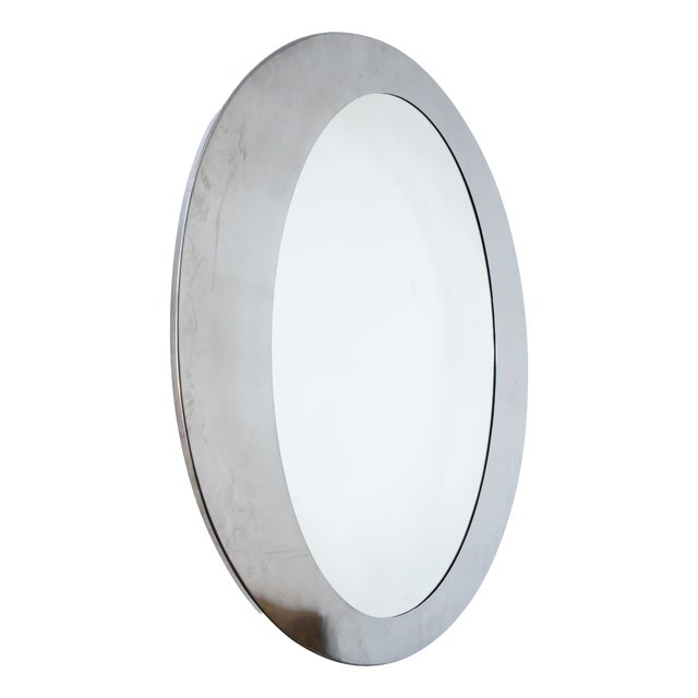 Large Oval Steel Wall Mirror, 1970 For Sale