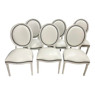 Custom Leather Louis XVI Dining Chairs, Set of 8 For Sale