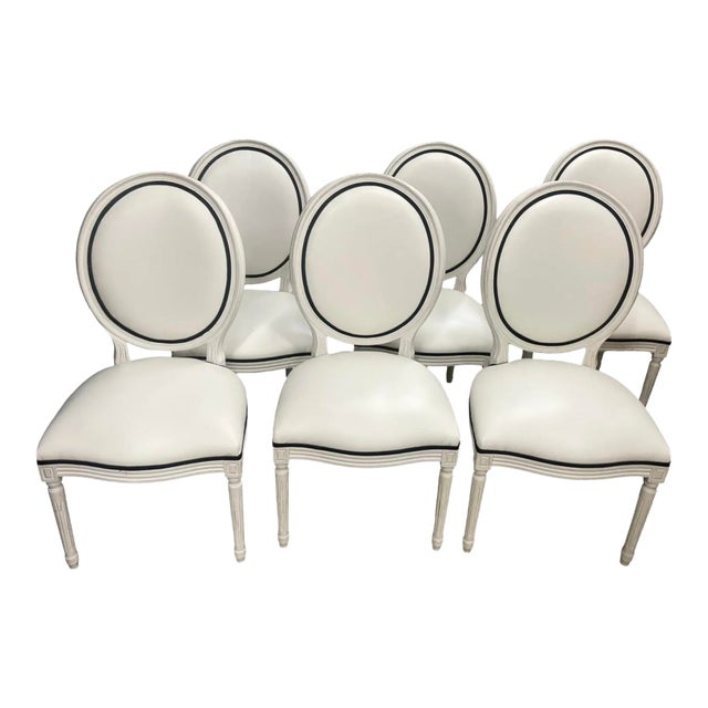 Custom Leather Louis XVI Dining Chairs, Set of 8 For Sale