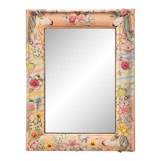 Contemporary Unicorn and Floral Fabric Wrapped Wall Mirror For Sale