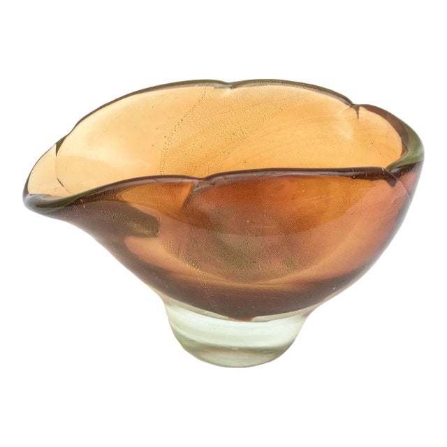 Vintage Murano Barovier E Toso Amber, Green and Gold Aventurine Glass Chunky Bowl, 1950's For Sale